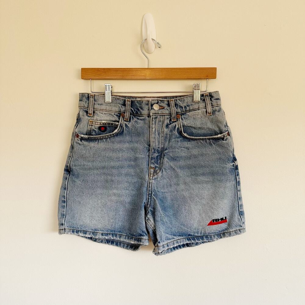 Zara X Rhuigi Denim Shorts Mens Size 30X4 Embroidered Logo 100% Cotton Blue